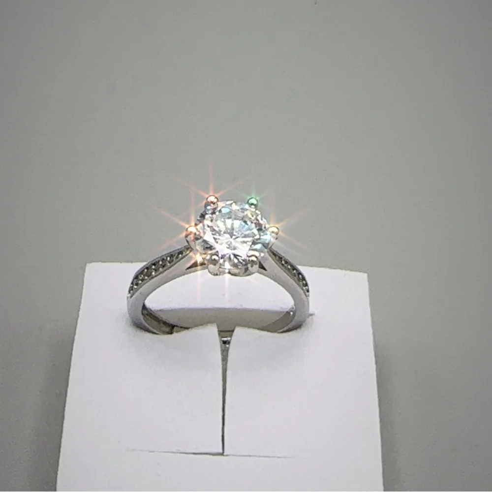 Silver Wedding Ring Diamond Simulant Adjustable New - Picture 11 of 15